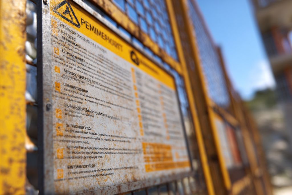 Gros plan sur un panneau de construction affichant les informations obligatoires du permis de bâtir.