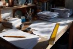 Bureau organisé avec outils pour concevoir un abri