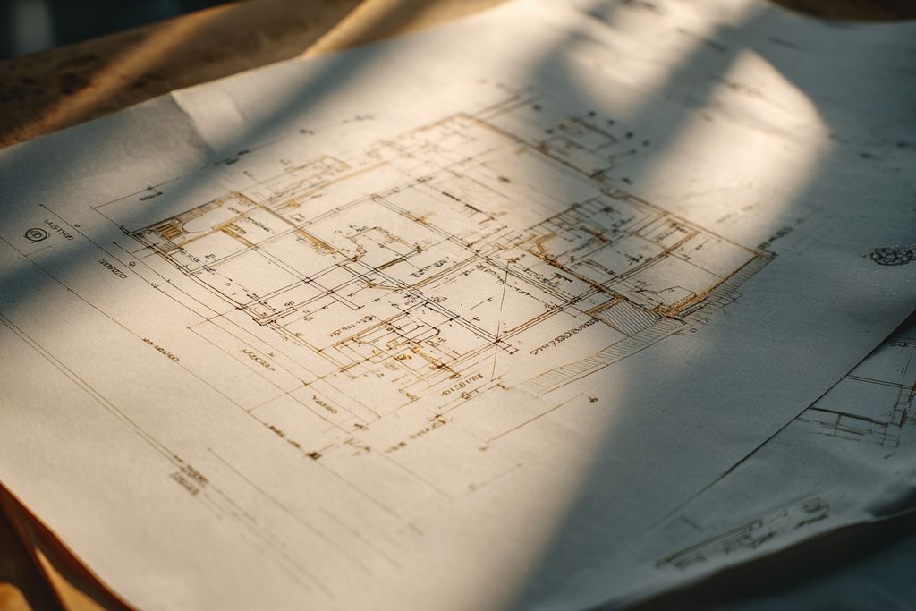 Vue rapprochée d'un plan montrant les mesures précises pour la construction d'un garage en France