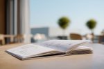 Fichier ouvert montrant des papiers essentiels pour un chantier, sur fond simpliste.