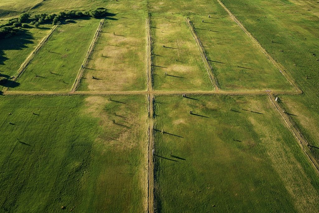 Image aérienne d'un terrain découpé avec des limites marquées
