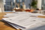 Gros plan sur les documents pour une demande de permis de construire, avec un accent sur les instructions détaillées.