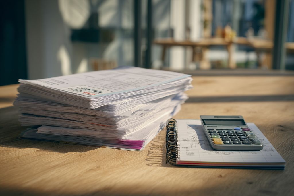 Pile de documents de réglementation avec une calculatrice et un carnet pour la planification