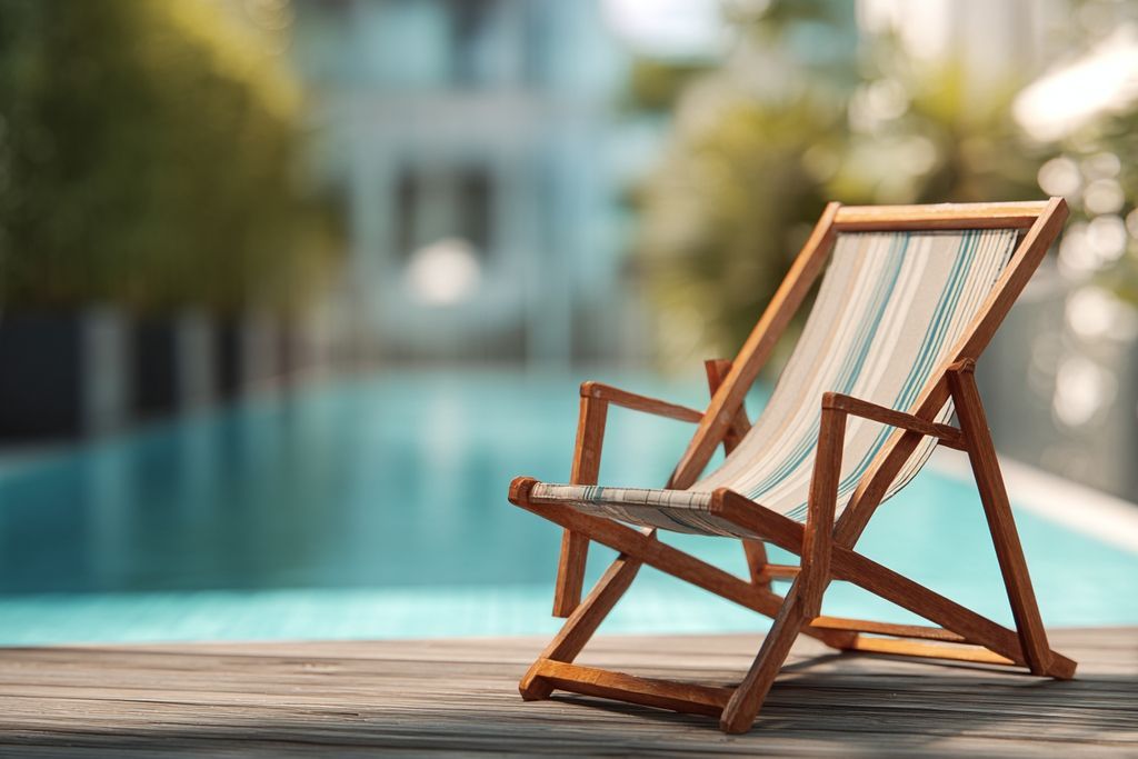 Brochure informative sur les réglementations des piscines sur une chaise en bois