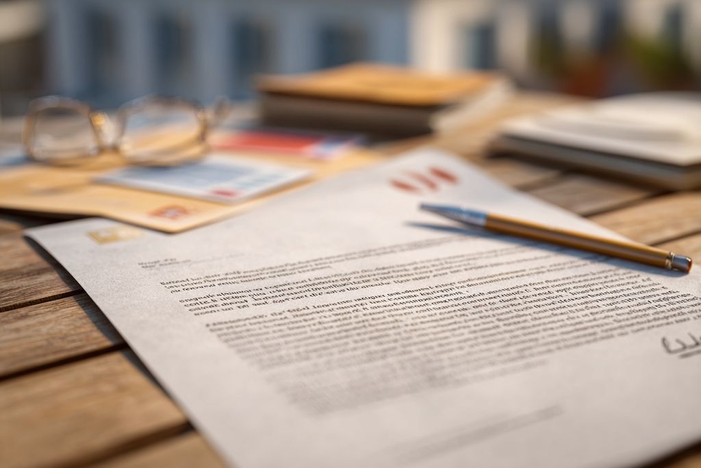 Gros plan d'une lettre de refus de permis de bâtir avec un crayon et des documents officiels