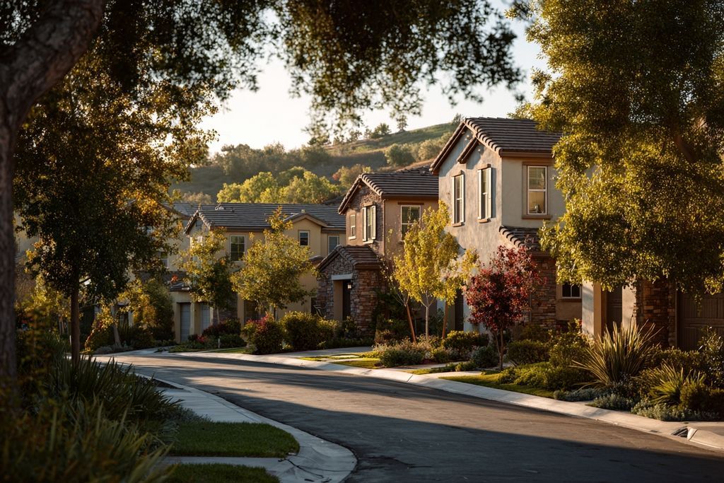 Quartier calme avec maisons, mettant en valeur l'effet communautaire.