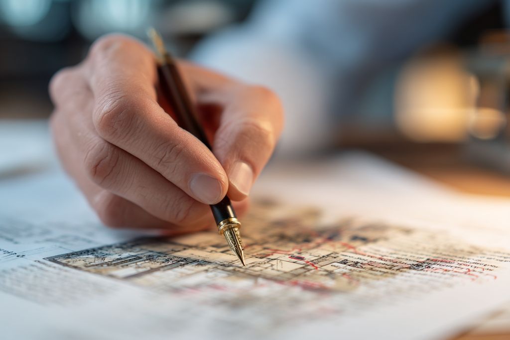 Personne analysant des plans immobiliers avec focus sur non-conformités