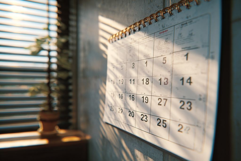 Visualisation d'un calendrier marqué avec des dates clés relatives aux permis de construction et aux échéances.