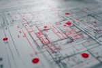 Vue rapprochée d'un plan annoté, illustrant les changements requis pour répondre aux normes des projets immobiliers.