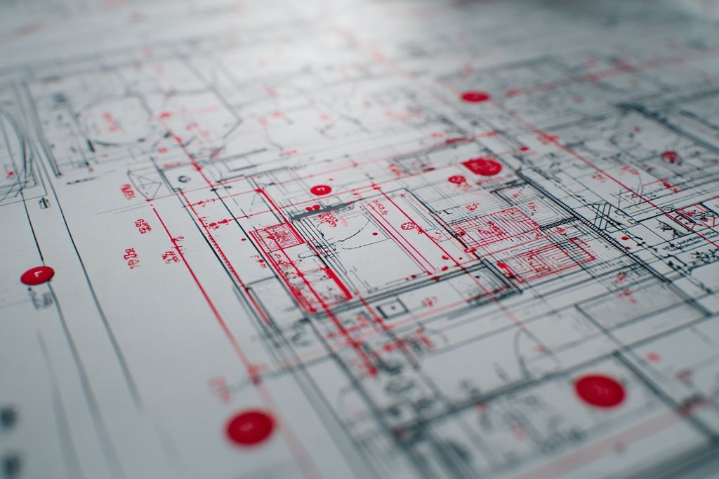 Vue rapprochée d'un plan annoté, illustrant les changements requis pour répondre aux normes des projets immobiliers.