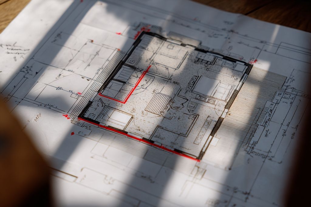 Plan détaillé d'extension de maison avec sections surlignées pour respect des lois