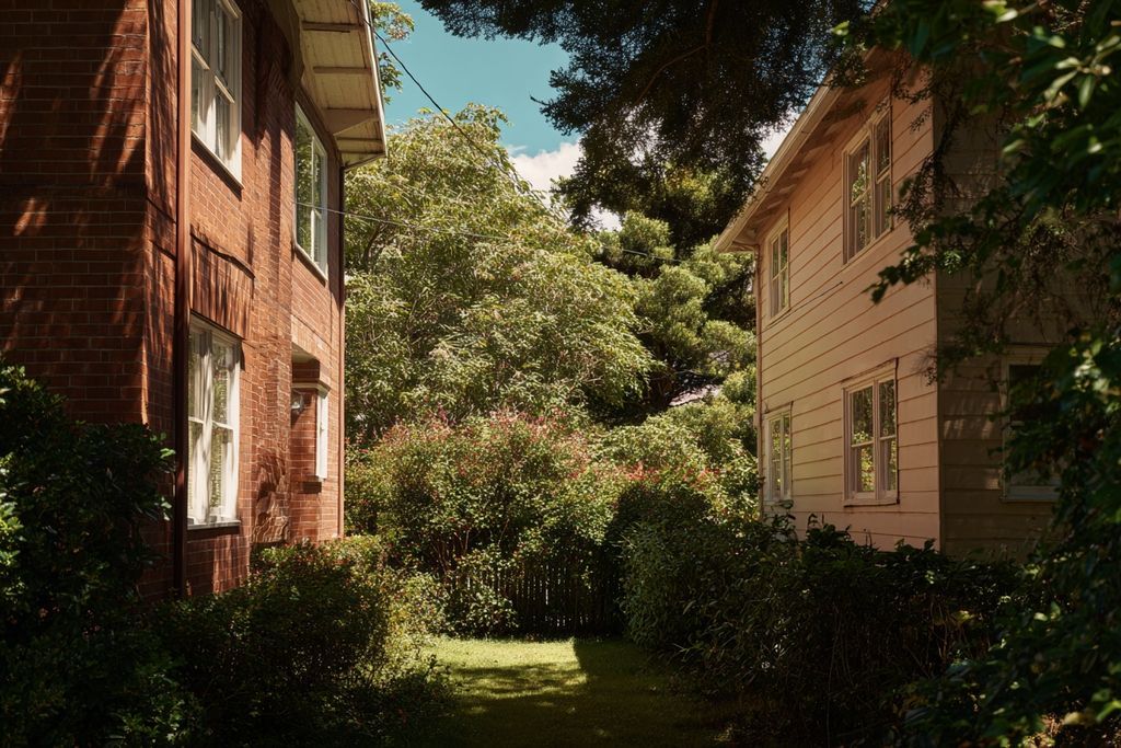 Deux maisons séparées par un jardin mettant en valeur la confidentialité des espaces